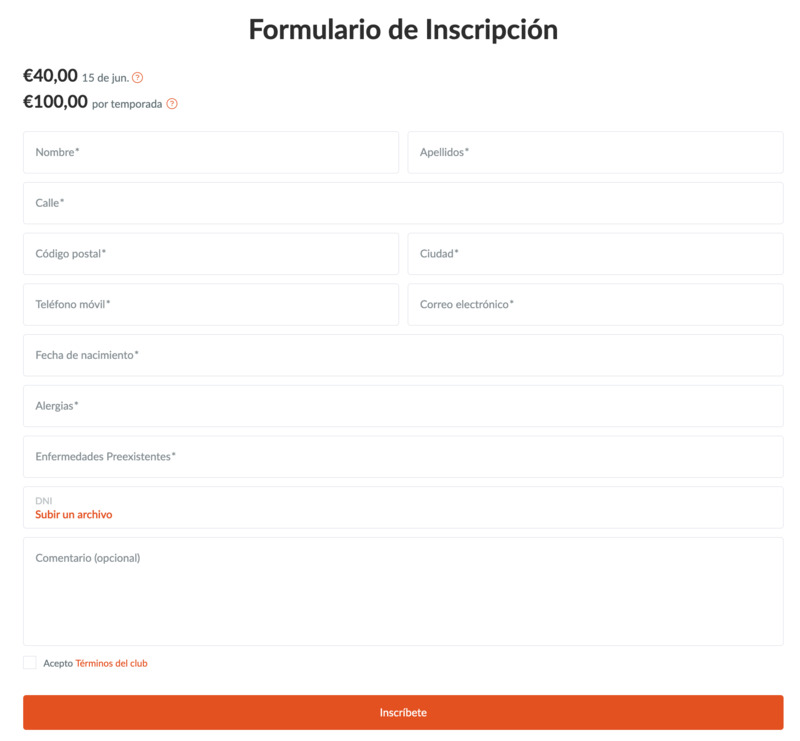 Formulario de Inscripción de SportMember